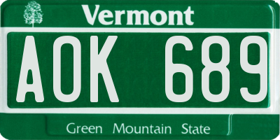 VT license plate AOK689