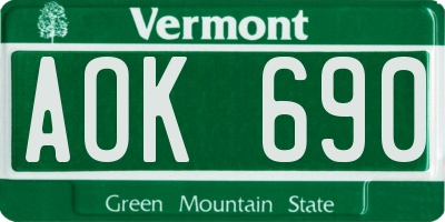 VT license plate AOK690
