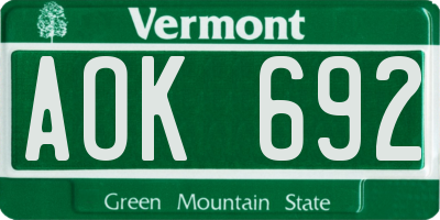 VT license plate AOK692