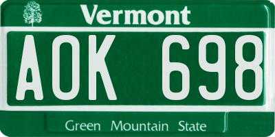 VT license plate AOK698