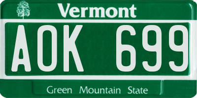 VT license plate AOK699