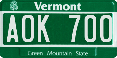 VT license plate AOK700