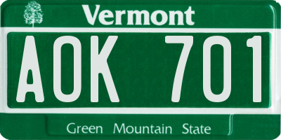VT license plate AOK701