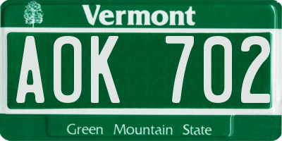 VT license plate AOK702