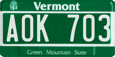 VT license plate AOK703
