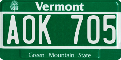 VT license plate AOK705