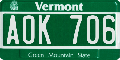 VT license plate AOK706