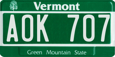 VT license plate AOK707