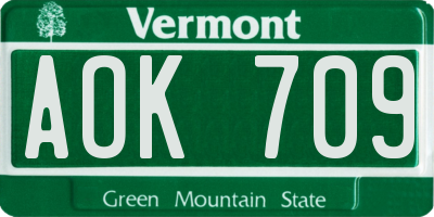 VT license plate AOK709