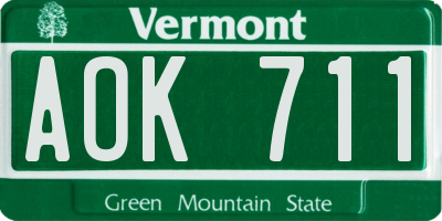 VT license plate AOK711