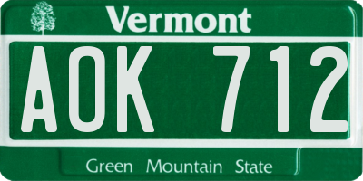 VT license plate AOK712