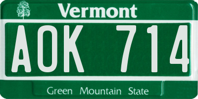 VT license plate AOK714