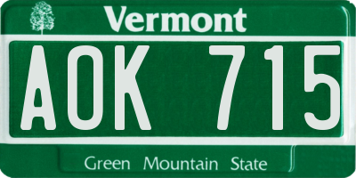 VT license plate AOK715