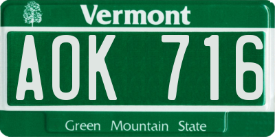VT license plate AOK716