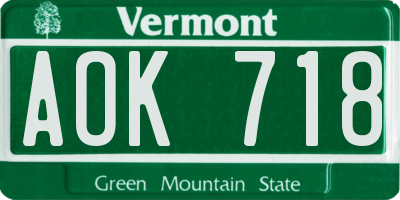 VT license plate AOK718