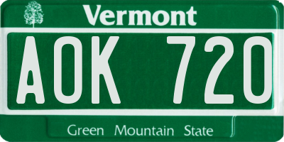 VT license plate AOK720