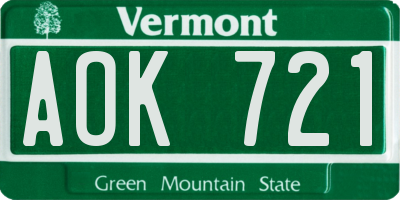 VT license plate AOK721