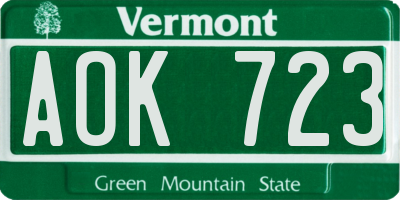 VT license plate AOK723