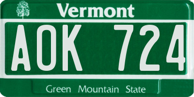 VT license plate AOK724
