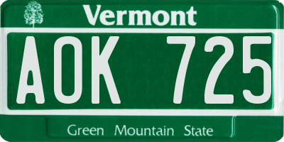 VT license plate AOK725