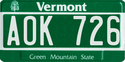 VT license plate AOK726