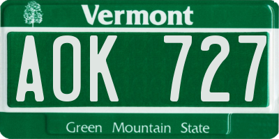 VT license plate AOK727