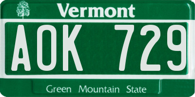 VT license plate AOK729
