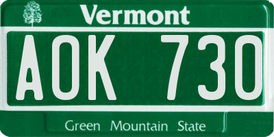VT license plate AOK730