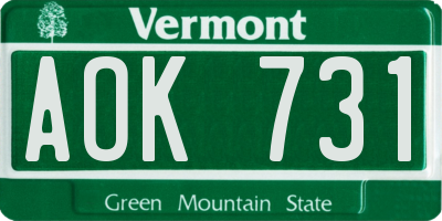 VT license plate AOK731