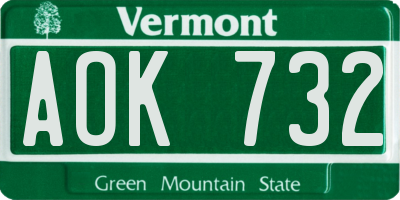 VT license plate AOK732