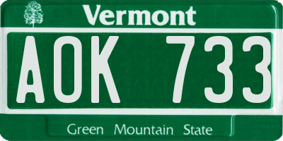 VT license plate AOK733