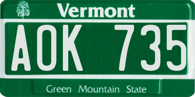 VT license plate AOK735