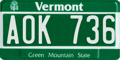 VT license plate AOK736