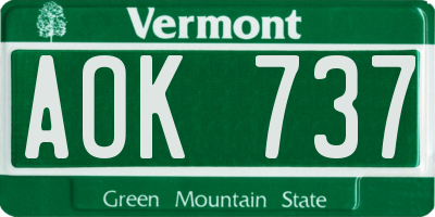 VT license plate AOK737