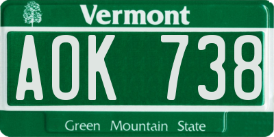 VT license plate AOK738