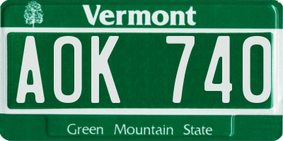 VT license plate AOK740