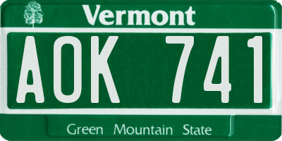 VT license plate AOK741