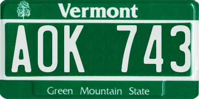VT license plate AOK743
