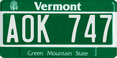 VT license plate AOK747