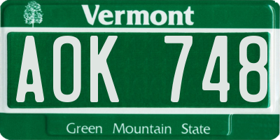 VT license plate AOK748