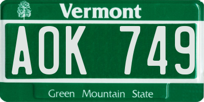 VT license plate AOK749