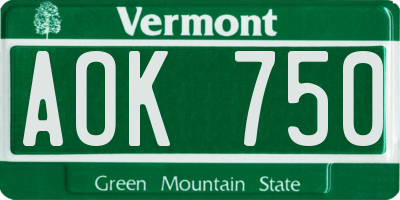 VT license plate AOK750