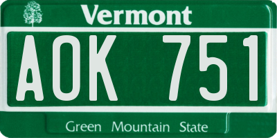 VT license plate AOK751