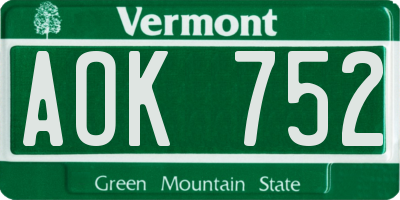 VT license plate AOK752