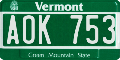 VT license plate AOK753