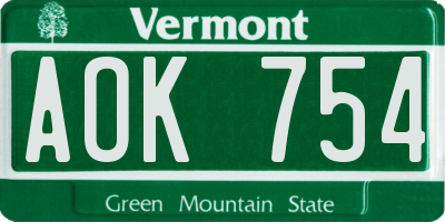 VT license plate AOK754