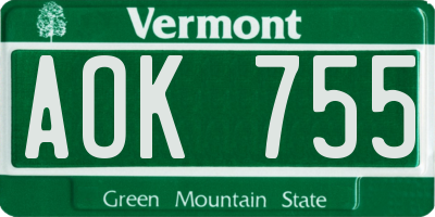 VT license plate AOK755