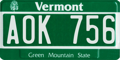 VT license plate AOK756