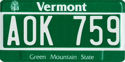 VT license plate AOK759