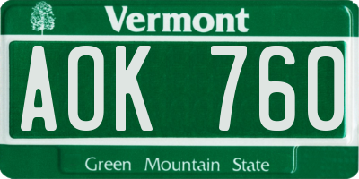 VT license plate AOK760